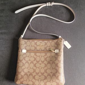Coach Rowan File BagBrown Signature Crossbody Bag with White Strap